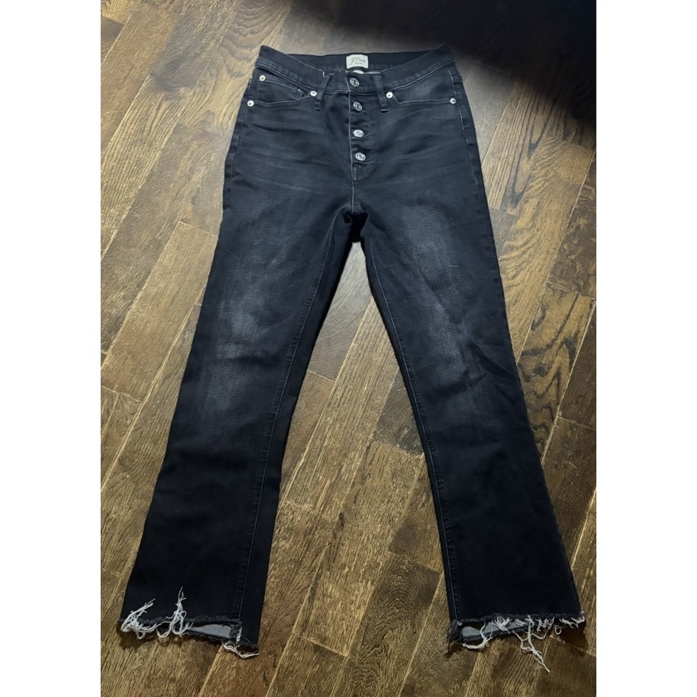 J Crew Billie Demi Boot Crop Jeans Dark Wash Button Fly Raw Hem Women Size 27